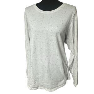 Old Navy White and Black Speckled Knit Long Sleeve Tee